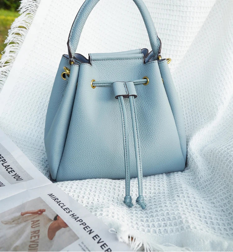 Genuine Leather Top-Handle Bag Simple Fashion Bucket Bag