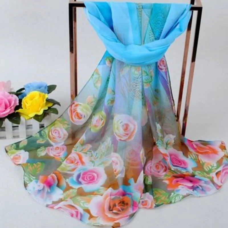 Chiffon Scarf Butterflies Branch Pattern Versatile Elegant