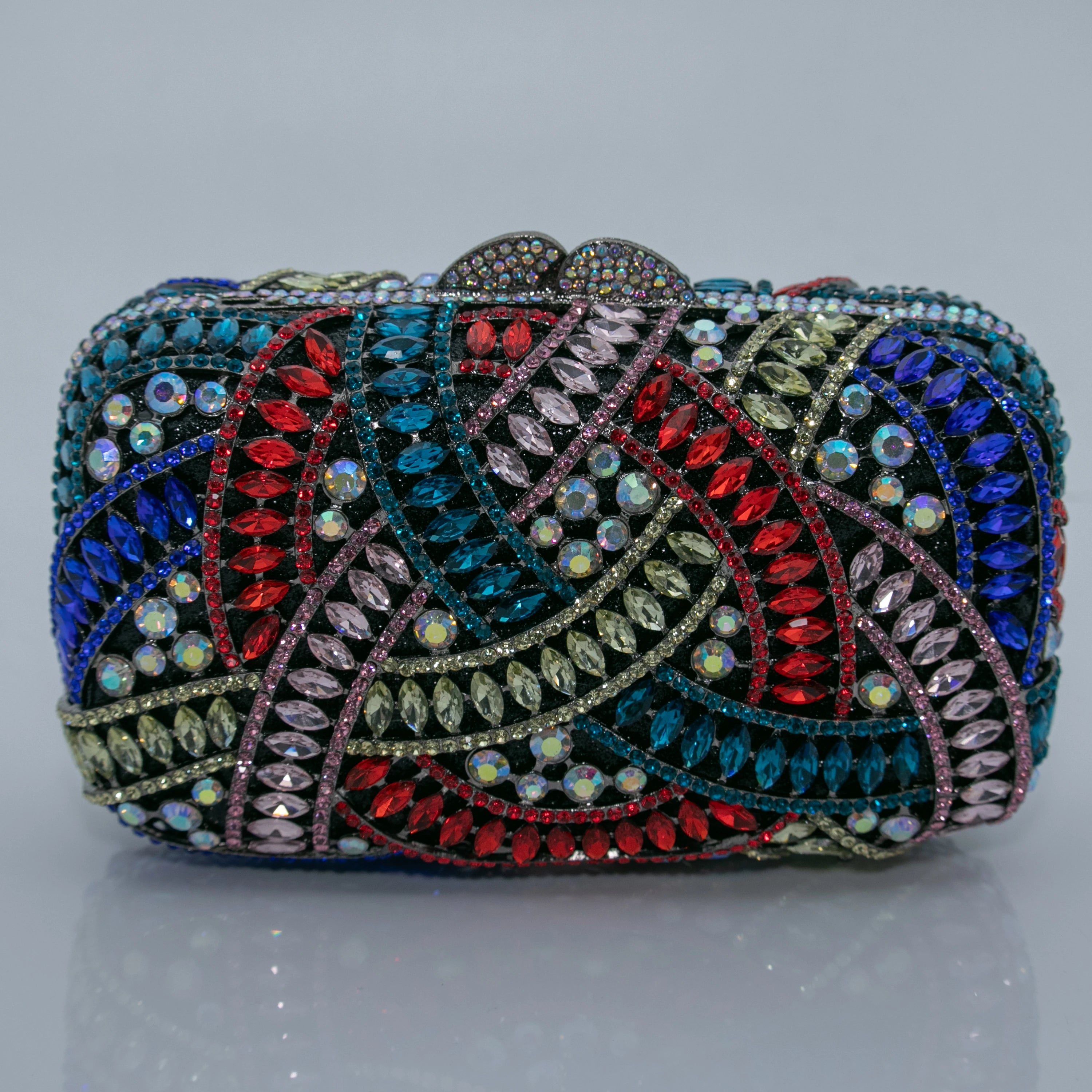 Blue Crystal Interwoven Rhinestone Hard Shell Evening Bag
