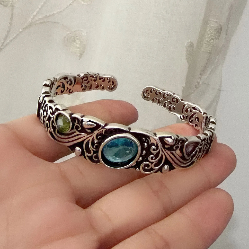 100% 925 Sterling Silver Geometric Blue Stone Bracelet