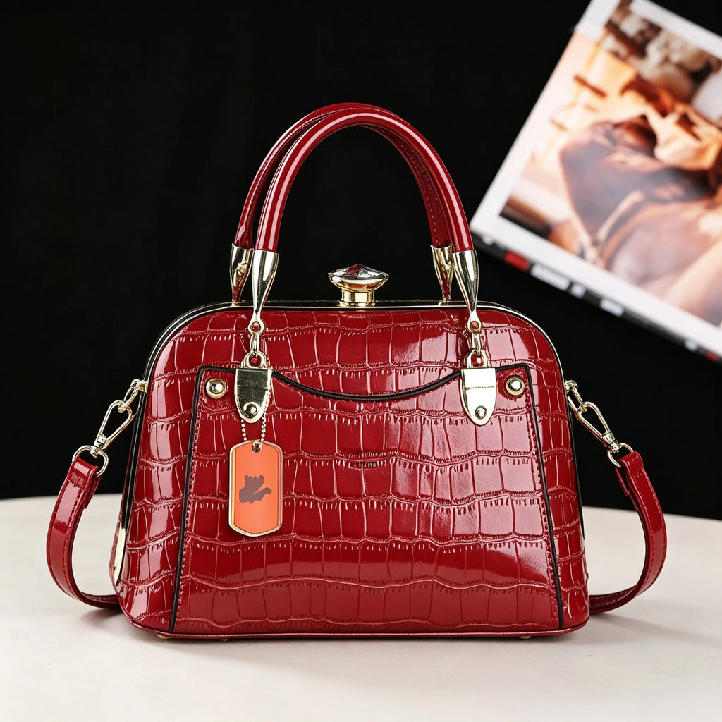 Luxury Crocodile Embossed Shell PU Leather Satchel Bag