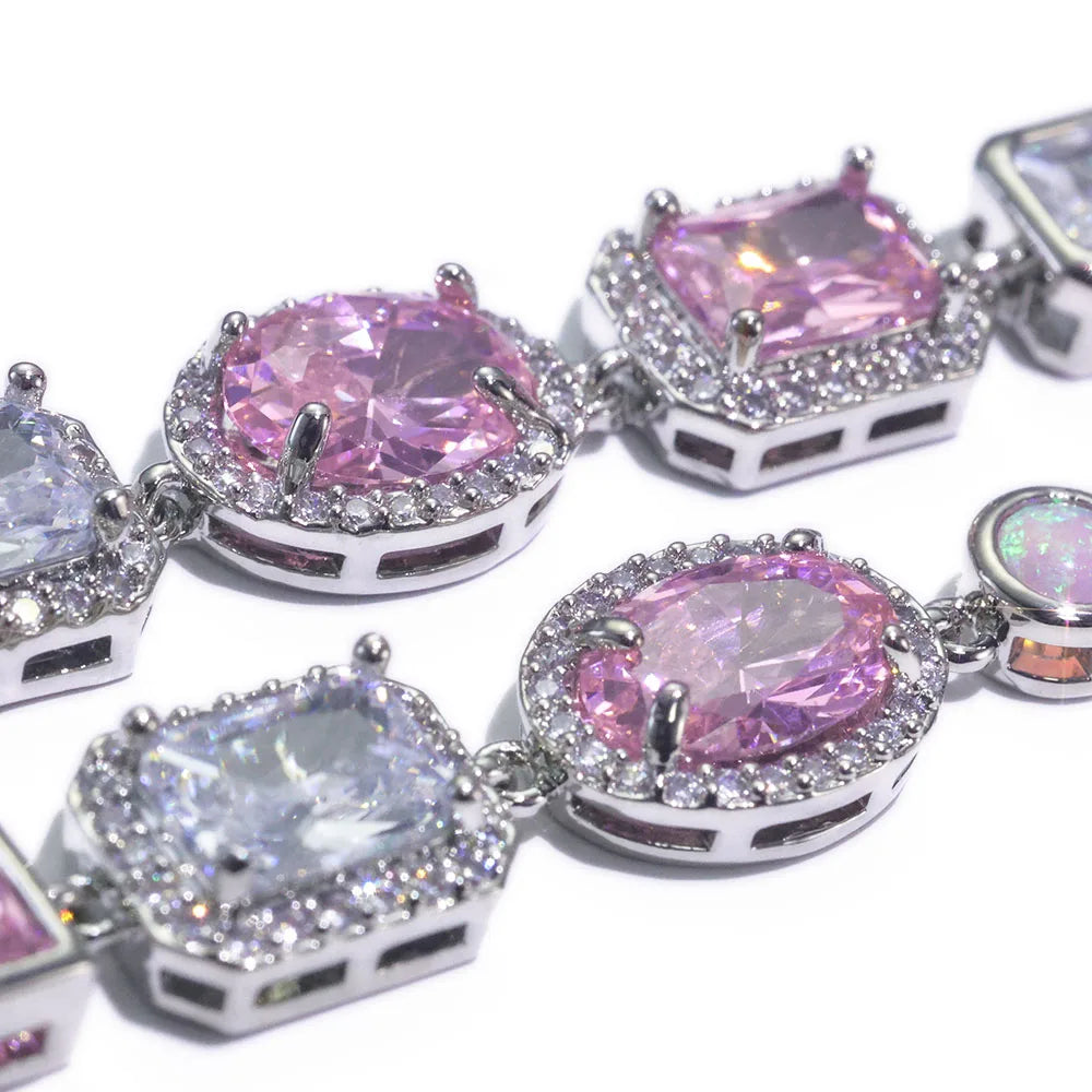 10mm Opal Custom CZ Stone Chain Silver Gold Plated Bracelet