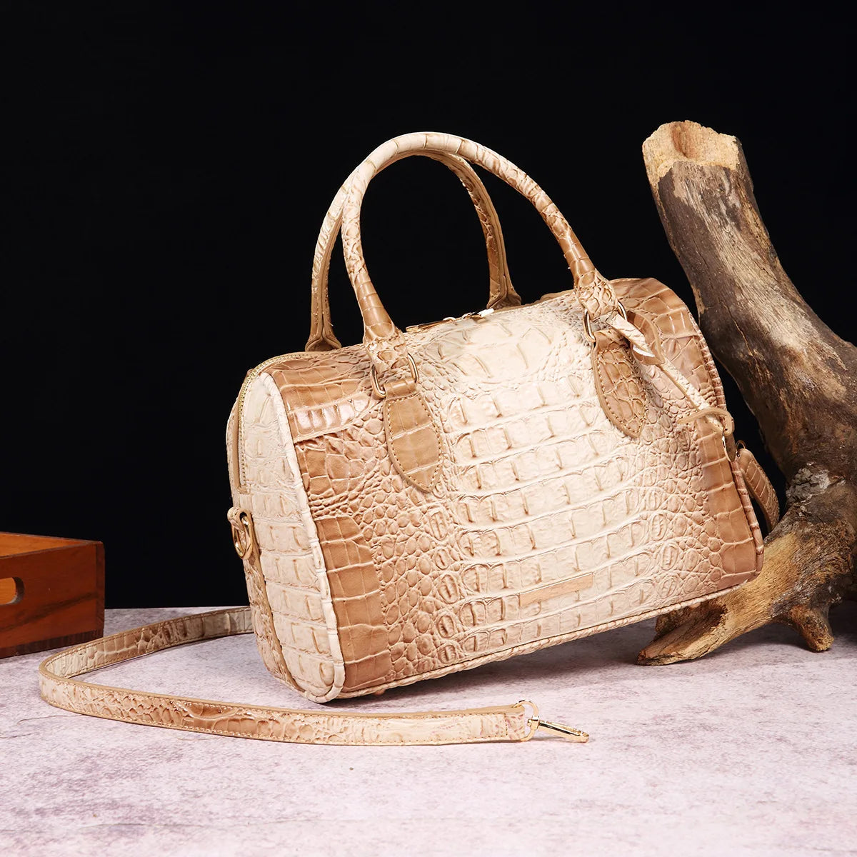 Top-Handle Crocodile Bag Crossbody Leather Tote Large Capacity