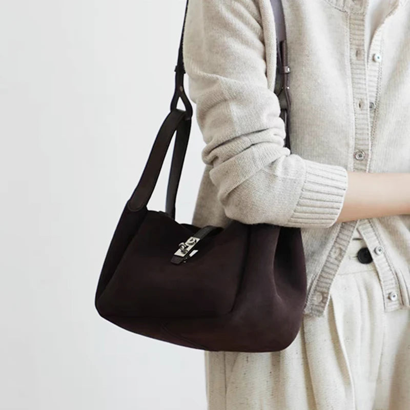 Luxury Suede Leather Hobo Bag Fashion Genuine Leather Vintage Bag