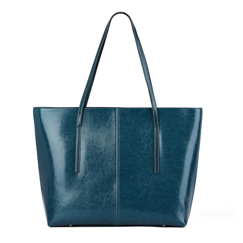 Cowhide Genuine Leather Large Tote Bags Luxury Design Commuter Shoulder Bag