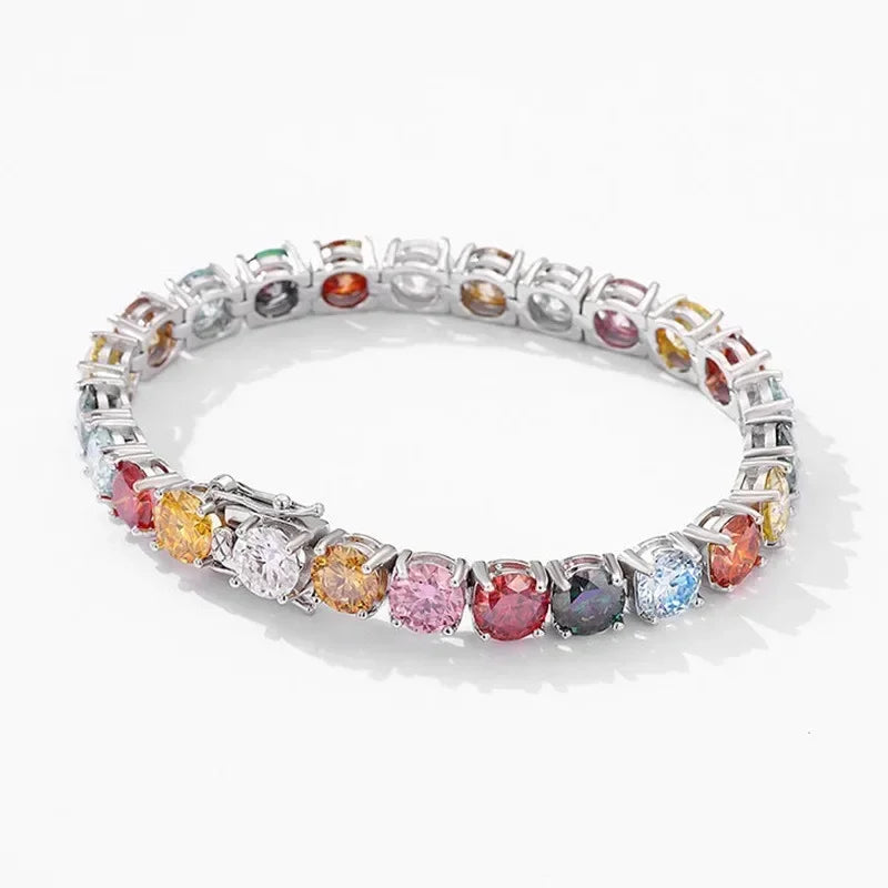 Rainbow Color Moissanite Tennis Bracelet GRA Certified Fine Jewelry