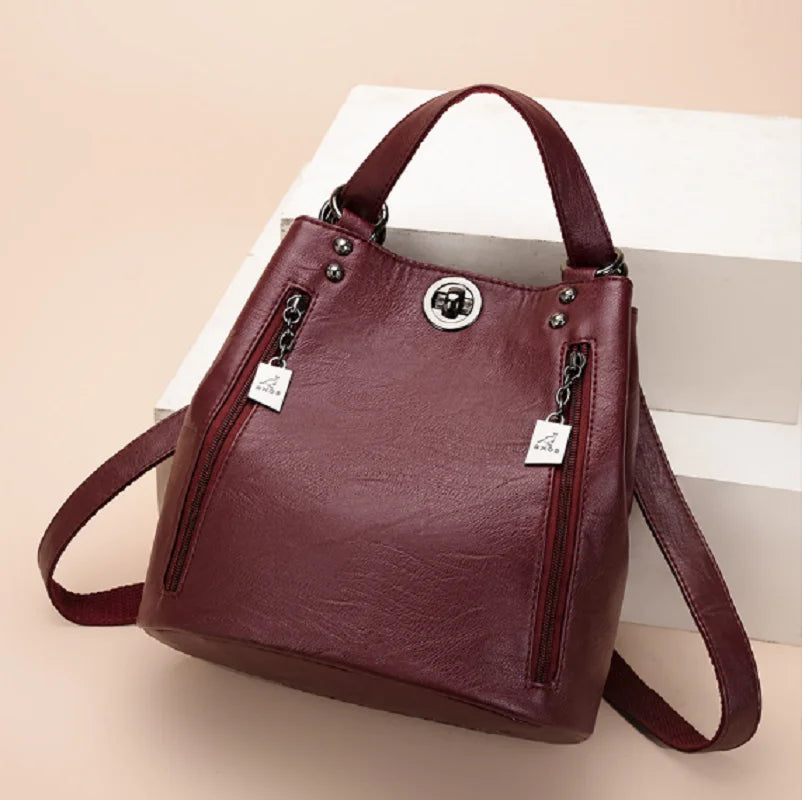 Fashionable High Quality Soft Leather Double Shoulder Bags Totes Large Capacity