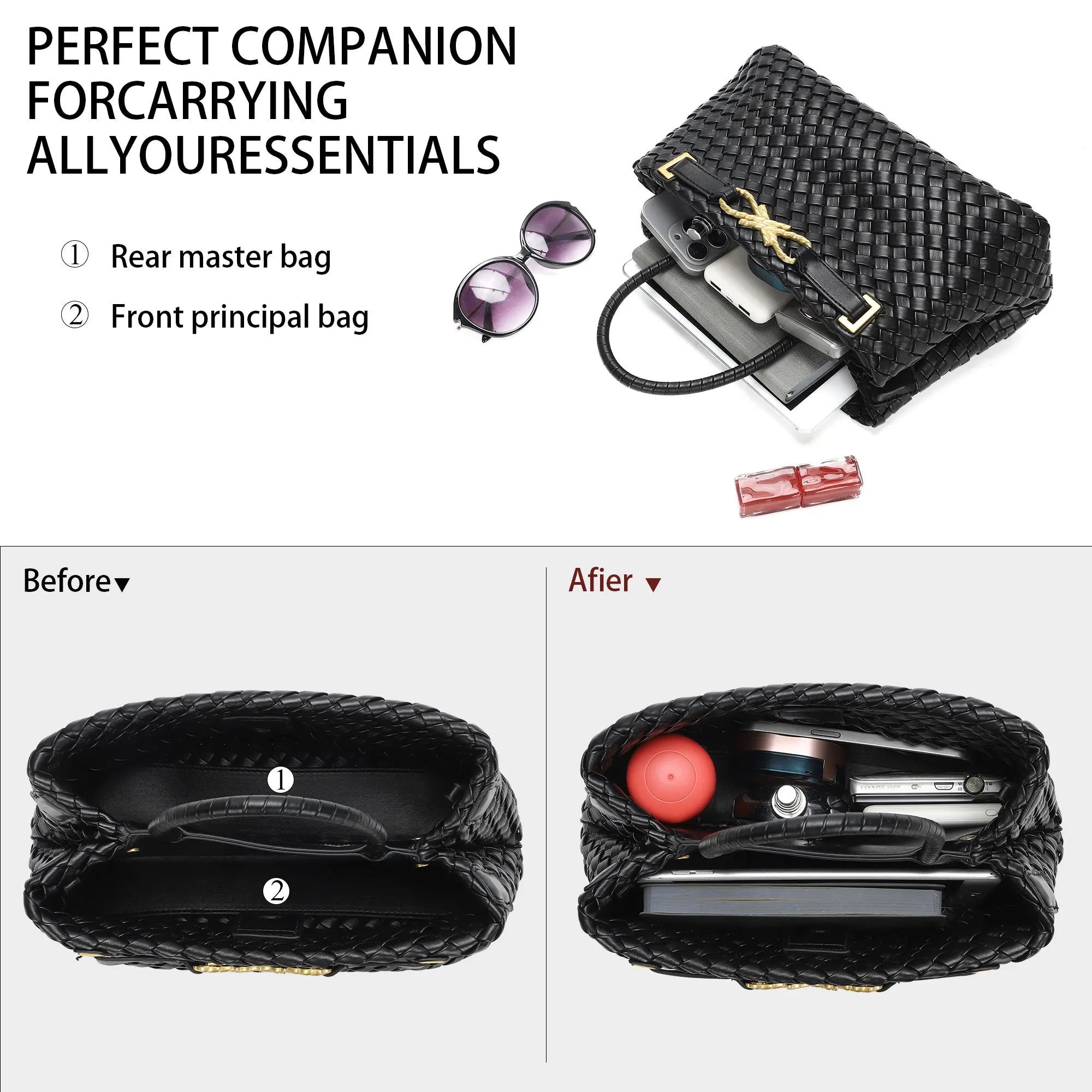 Woven Tote Bag for Women Vegan Leather Shoulder Handbag Design
