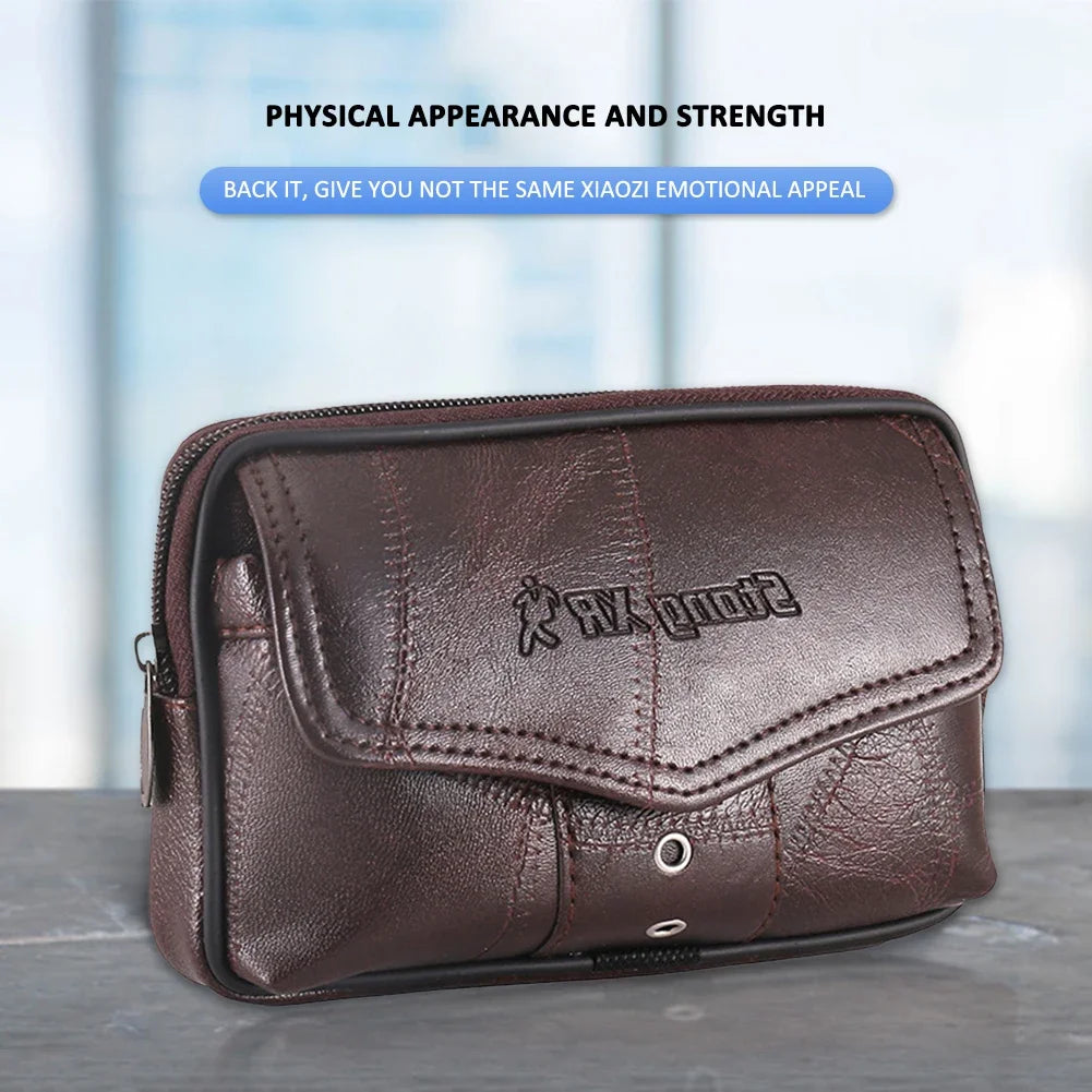 Genuine Leather Waist Packs Men Classic Texture Phone Belt
