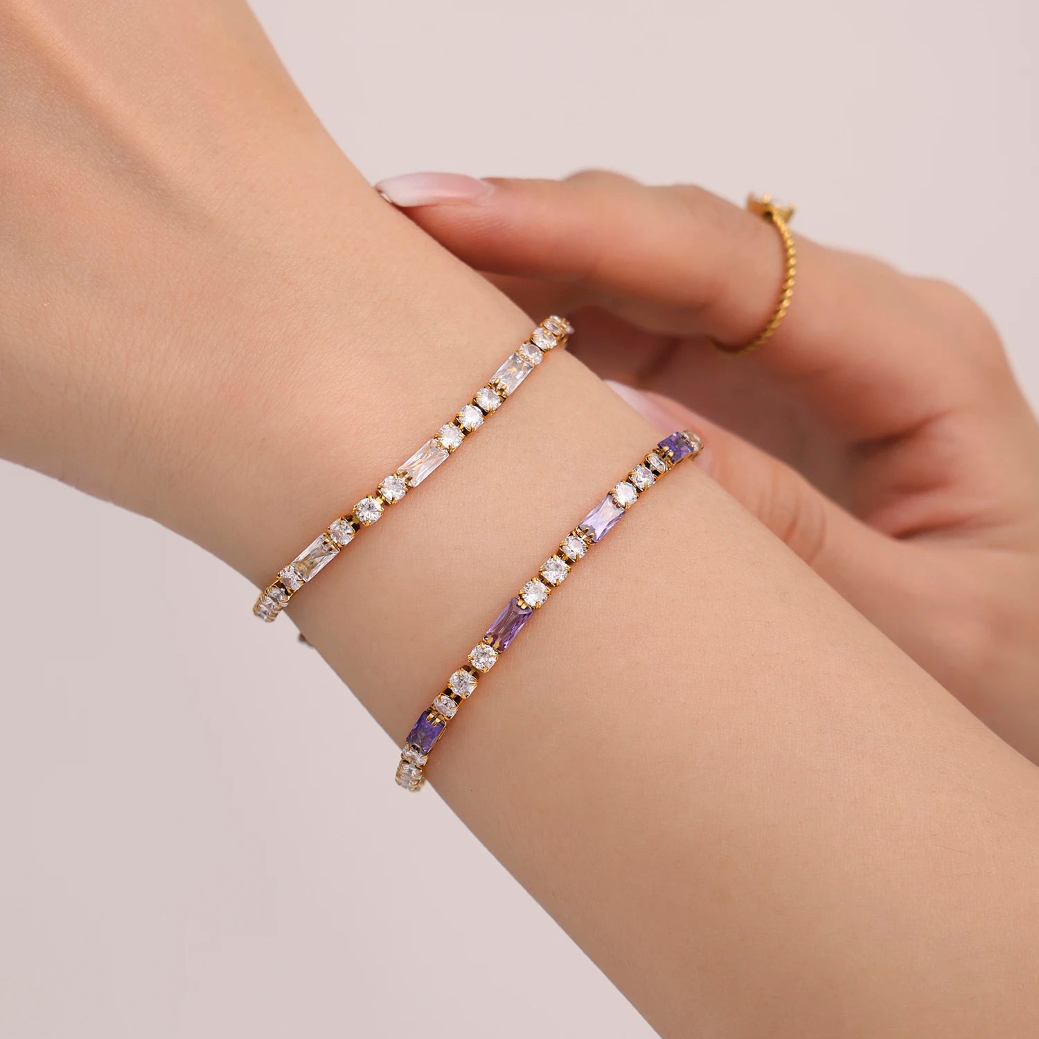 Cubic Zirconia Bracelet Stainless Steel 18k Gold Plated Bangle