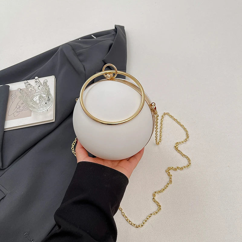 Stylish Metal Ring Handle Fashion Handbag Evening Clutch Bag