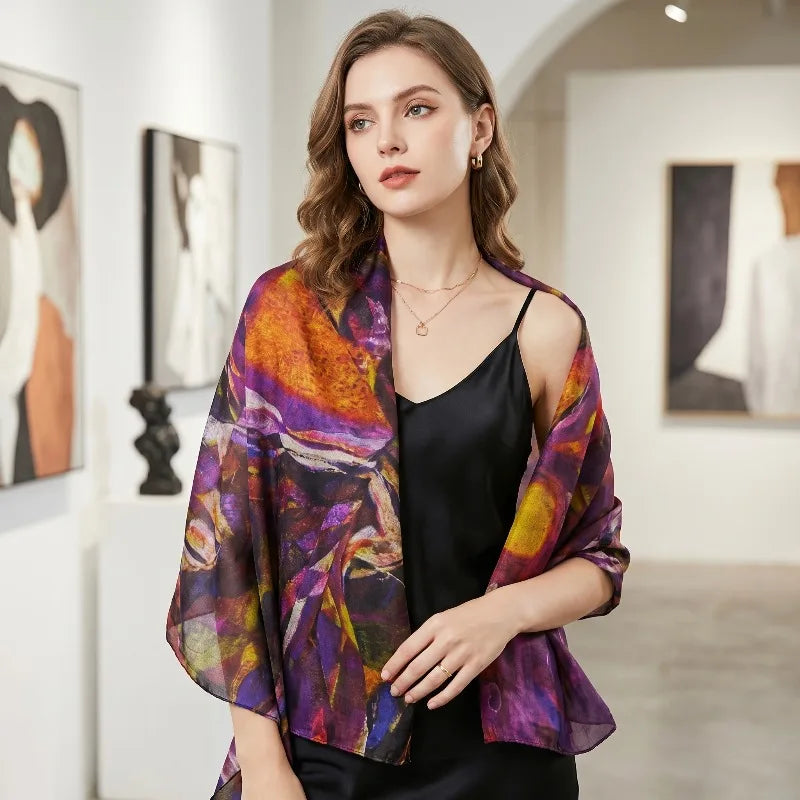 Lightweight Large 100% Mulberry Silk Scarf for Women