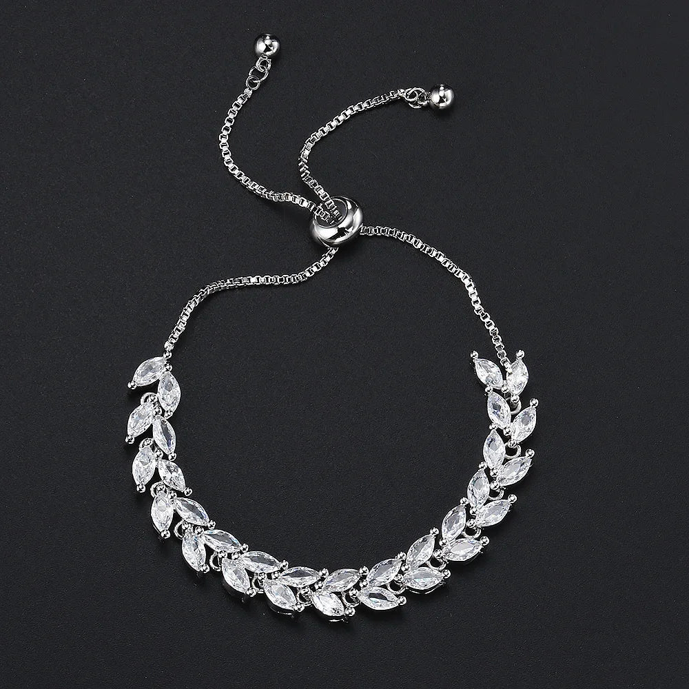 Cubic Zirconia Leaves Bracelet Bangle Adjustable Luxury