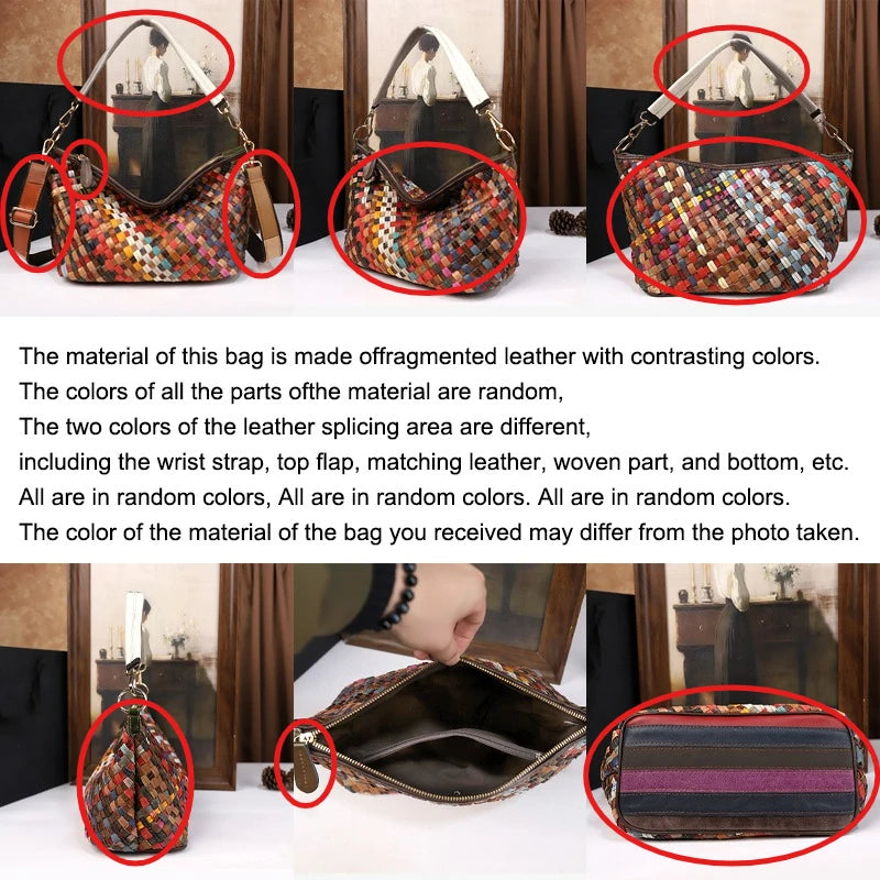 Fashionable tote bag woven with large capacity top layer leather