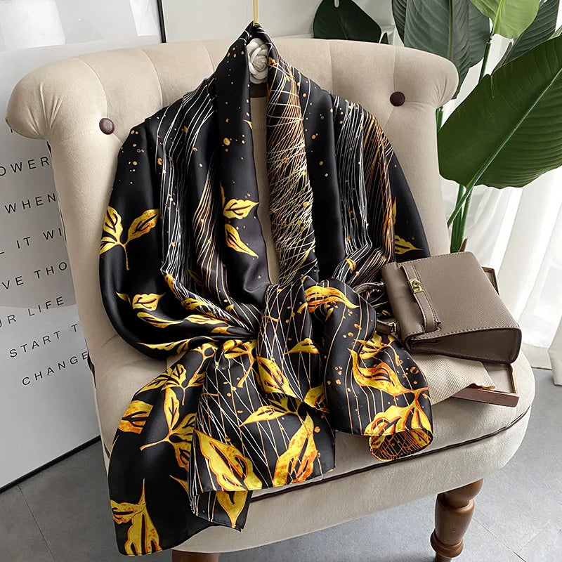 180*90cm Large Silk Satin Scarf Hijab Women Print Shawl