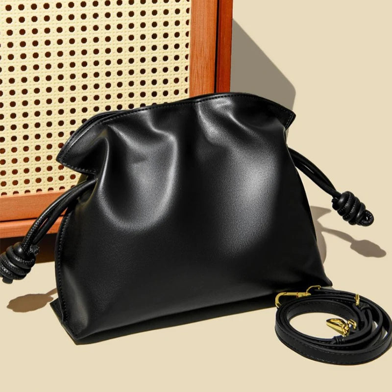 Luxury Leather Crossbody Bag Cloud Pleated Bag Large Capacity Design Drawstring Bag