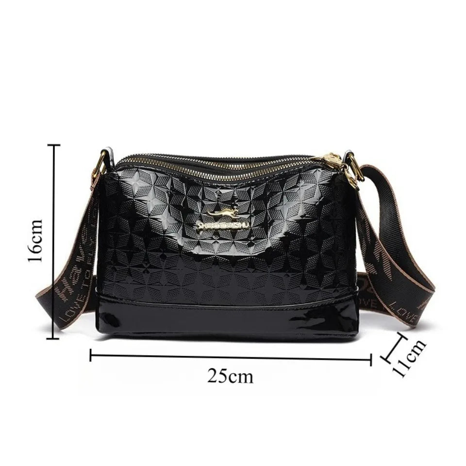 3 Layers Women Handbag Luxury Designer Patent Leather Shoulder Messenger Bag