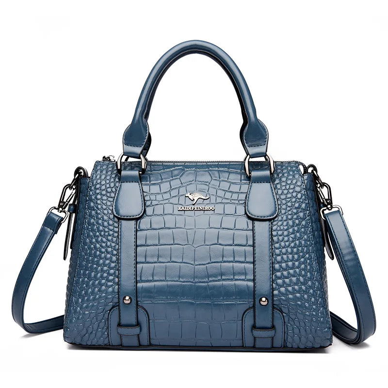 Luxury Genuine Leather Handbags For Women Crocodile Pattern Crossbody Bag
