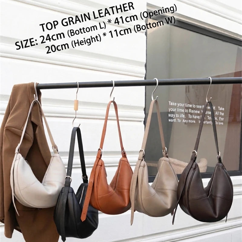 Slouchy Genuine Leather Hobo Bags Soft Crescent Bag
