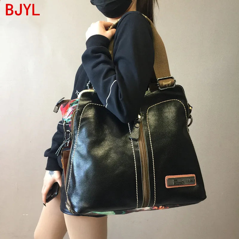 Leather Bag Fashion Large Capacity Flower Print Shoulder Bag