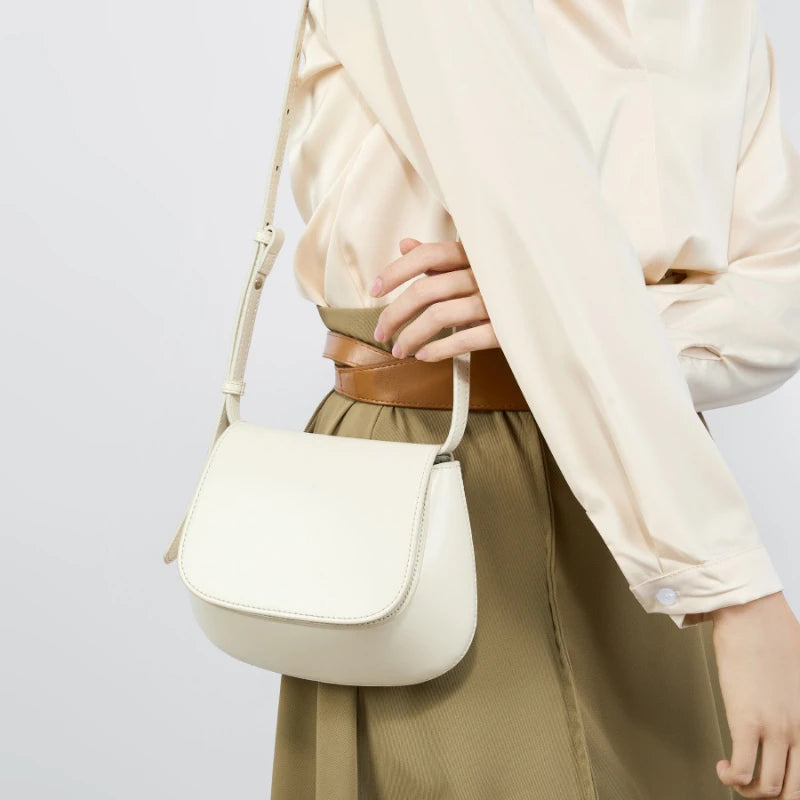 Smooth Genuine Leather Saddle Bag Retro Shoulder Purse