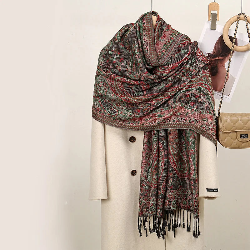 Retro Jacquard Paisley Tassel Scarf Cotton Shawls