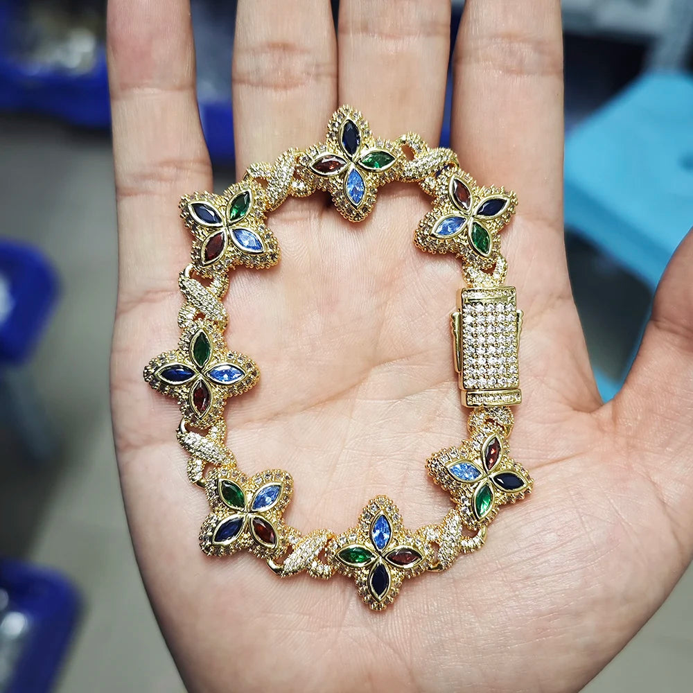 Iced Baguette CZ Floral Infinity Bracelet Jewelry