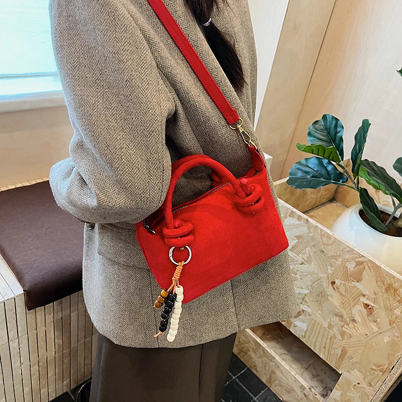 Women Small Suede Crossbody Retro Short Handle Bag