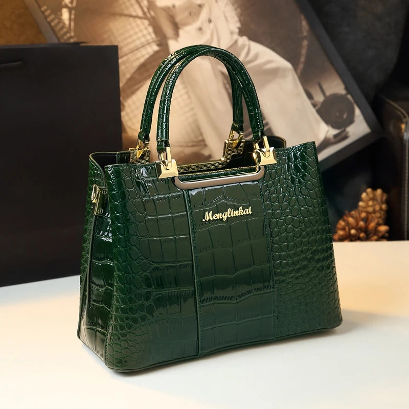 Genuine Leather Women Handbag Crocodile Pattern Tote Bag