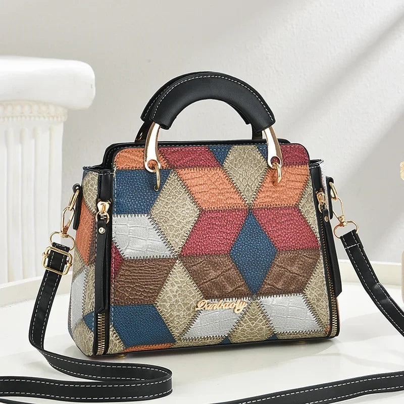 Fashionable Ladies Stone Pattern Printed Handbag Shoulder Bag