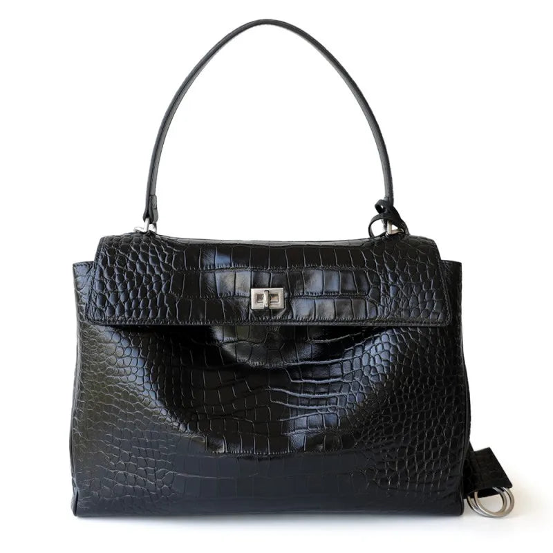 Fashion Crocodile Pattern Cow Split Leather Work Satchel Bag