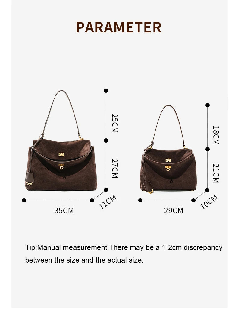 Women's Suede Genuine Leather Bag Shoulder Handbag Large Capacity Tote Handbag