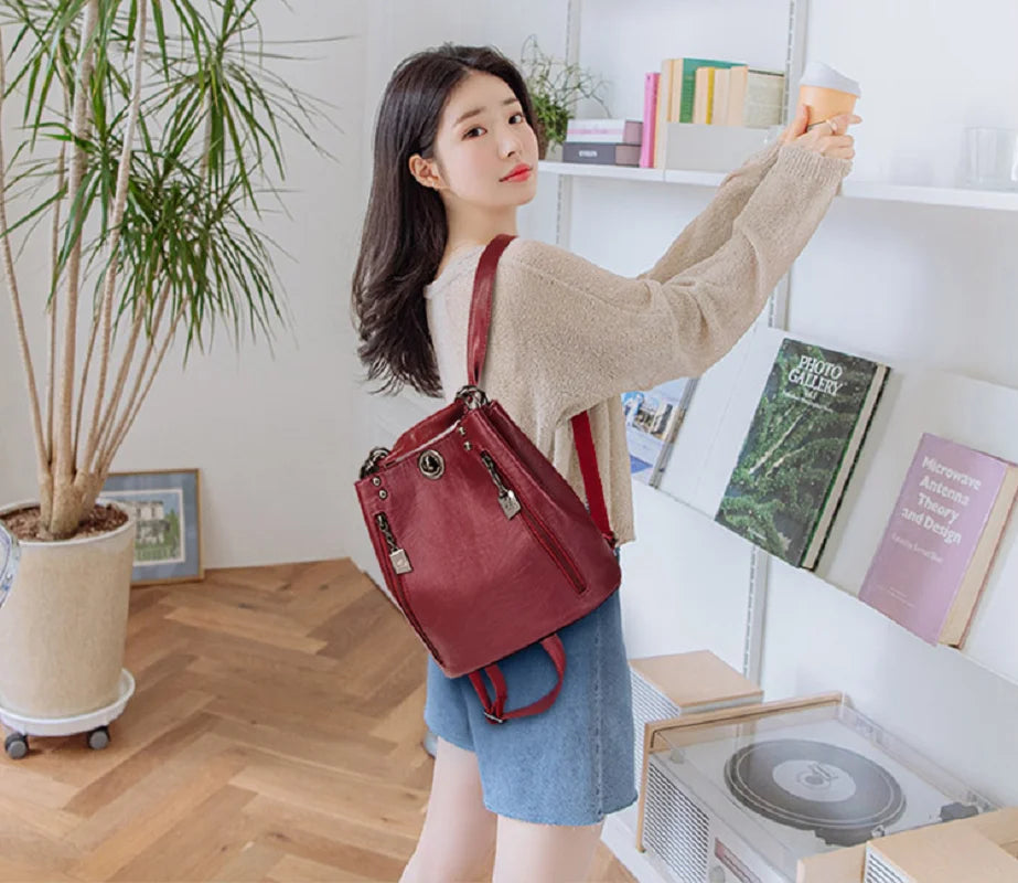 Fashionable High Quality Soft Leather Double Shoulder Bags Totes Large Capacity