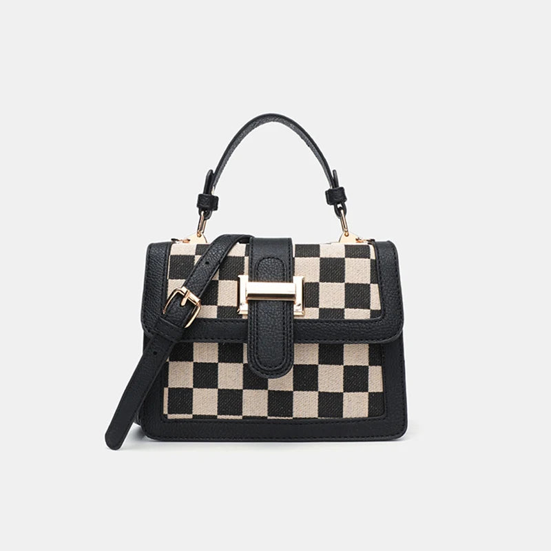 Women's Simple Fashion Handbag Retro Checkered Pattern Handbag Crossbody Bag