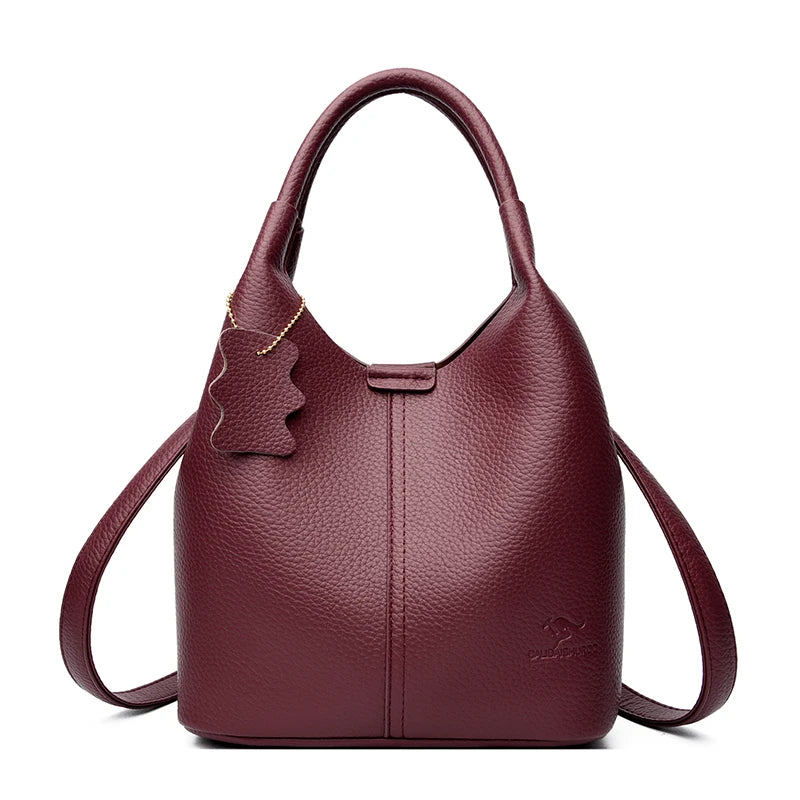 Genuine Brand Soft Pu Leather Women Bucket Bag High Quality Tote Handbag