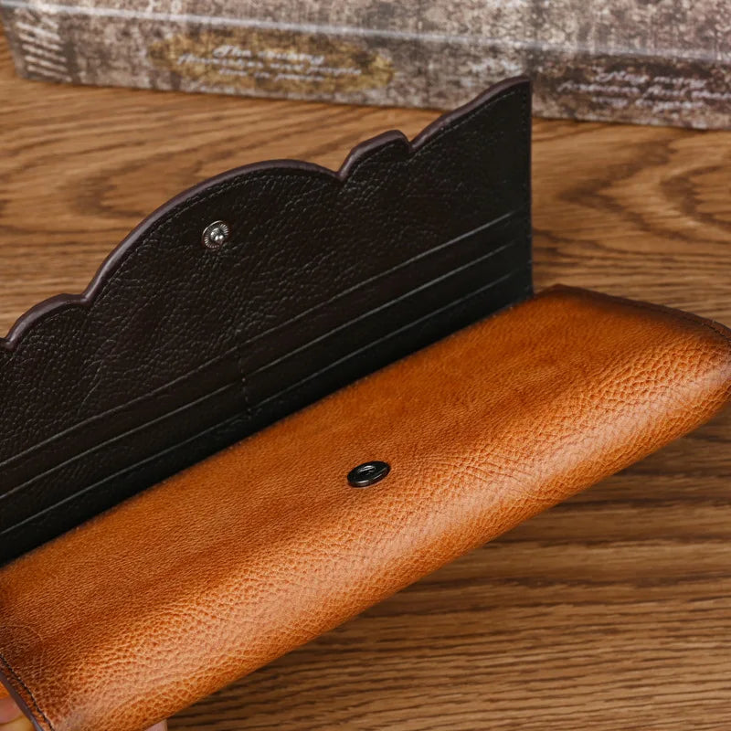 Floral Genuine Leather Wallet Women Handmade Clutch Bag