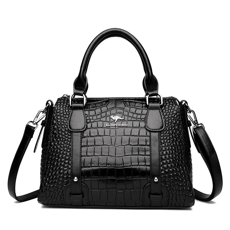 Luxury Genuine Leather Handbags For Women Crocodile Pattern Crossbody Bag