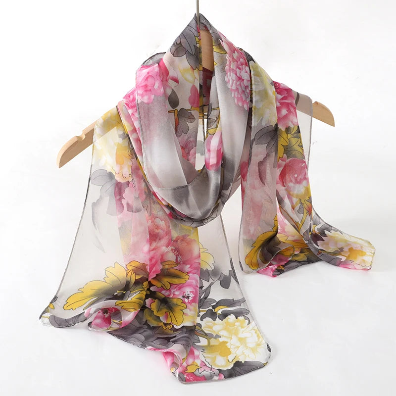 Thin Soft Chiffon Scarves Women Floral Print Silky Scarf