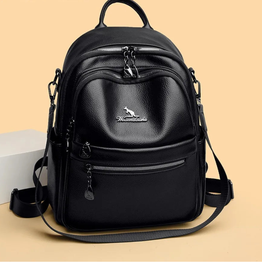 Pebbled Leather Texture Backpack Shoulder Bag Large Capacity Commuter Daypack