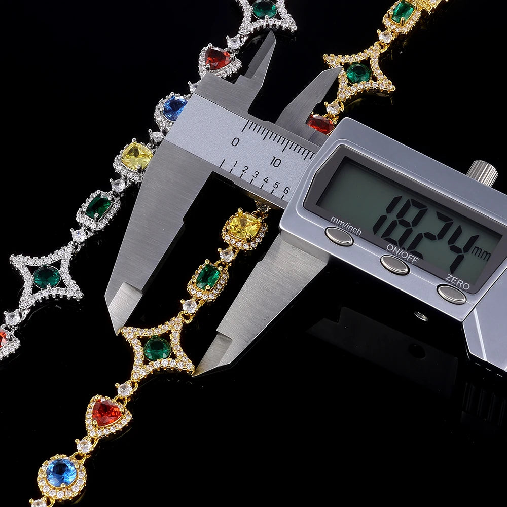 Iced Out Colorful Star Chain With Tennis Bracelet