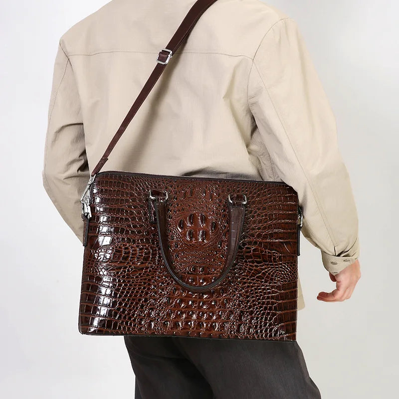 Crocodile Grain Laptop Bags Genuine Leather Men's Briefcase