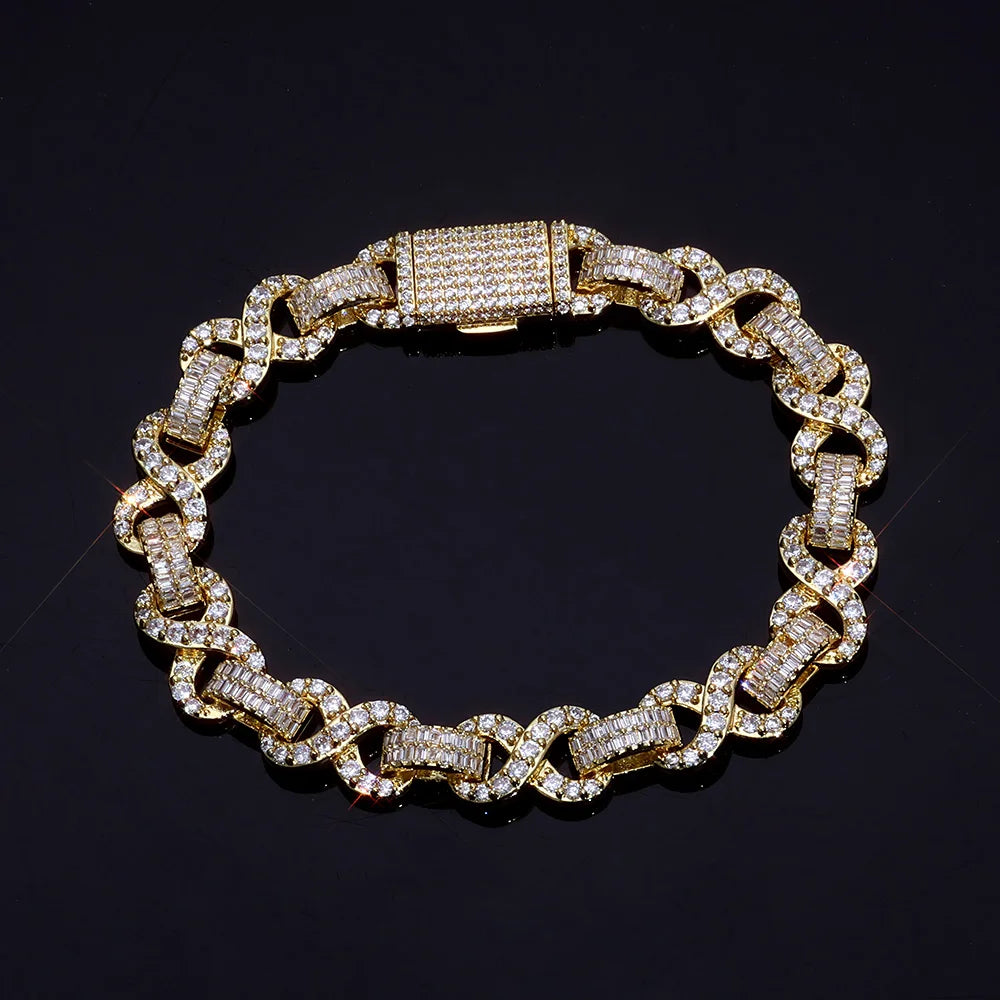 10mm Iced Out Infinite Chain Bracelet Bling Cubic Zirconia Bracelet Jewelry
