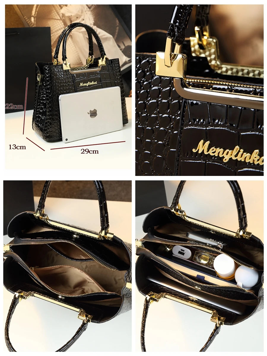 Genuine Leather Women Handbag Crocodile Pattern Tote Bag