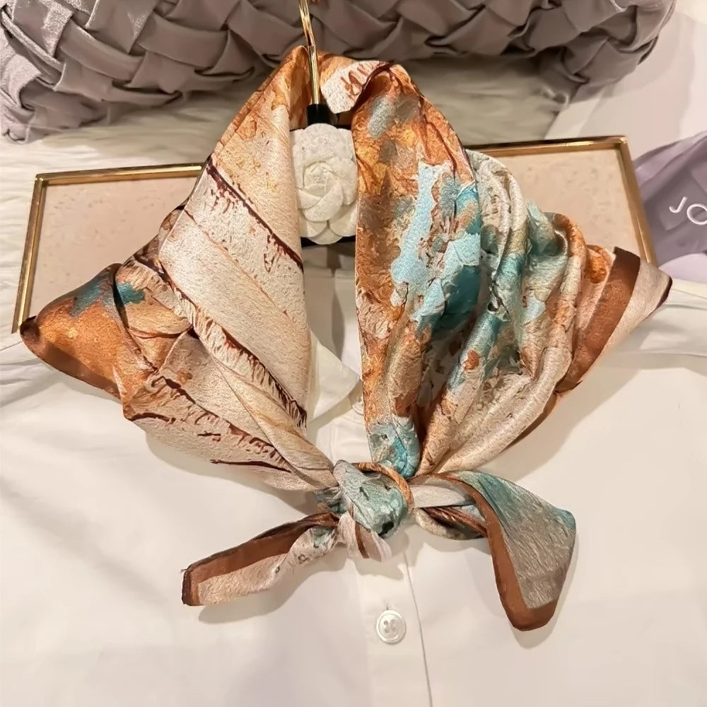 100% Silk Small Square Scarf Neckerchief for Women
