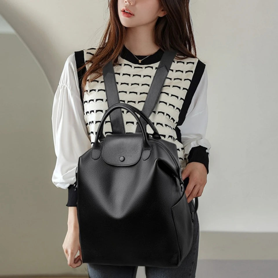 100% Genuine Cowhide Leather Backpack Large Capacity