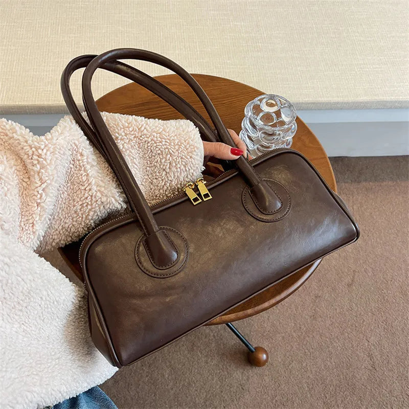 Classic Leather Handbag Retro Elegant Stylish Baguette Tote Bag