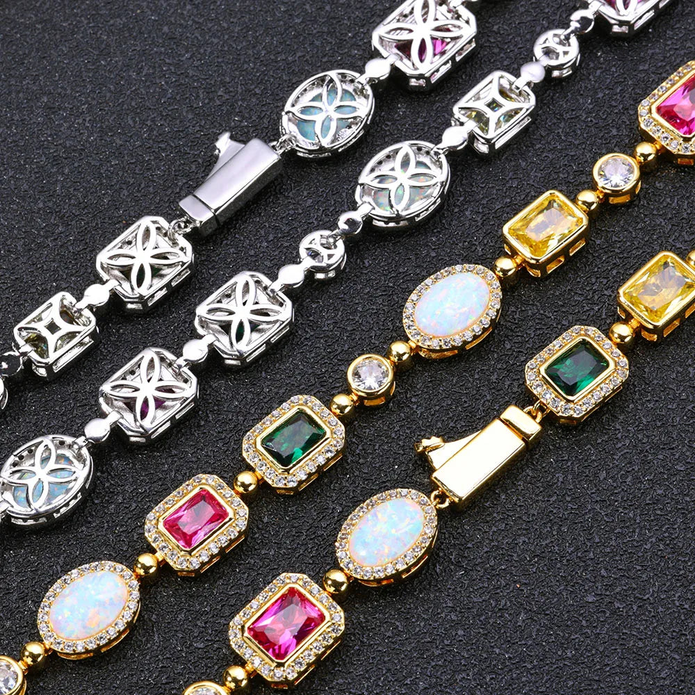18k Gold Plated Multi Color Bracelet Geometric Cut Cubic Zirconia Bracelet