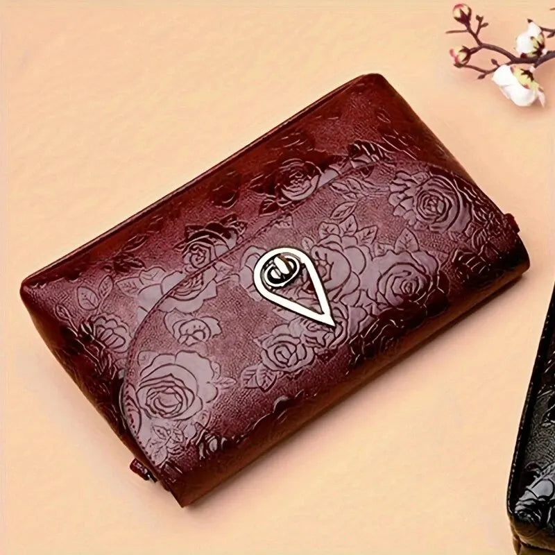 Evening Party Clutch Rose Flower Embossed Sling Bags Elegant Shoulder Purse