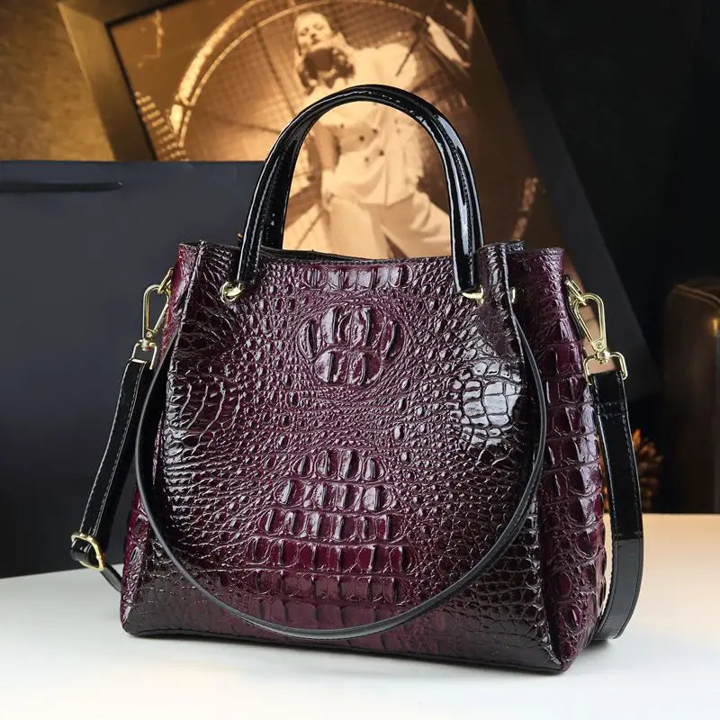 Genuine Leather Women Handbags Tote Bag Fashion Crocodile Print Bucket Bag