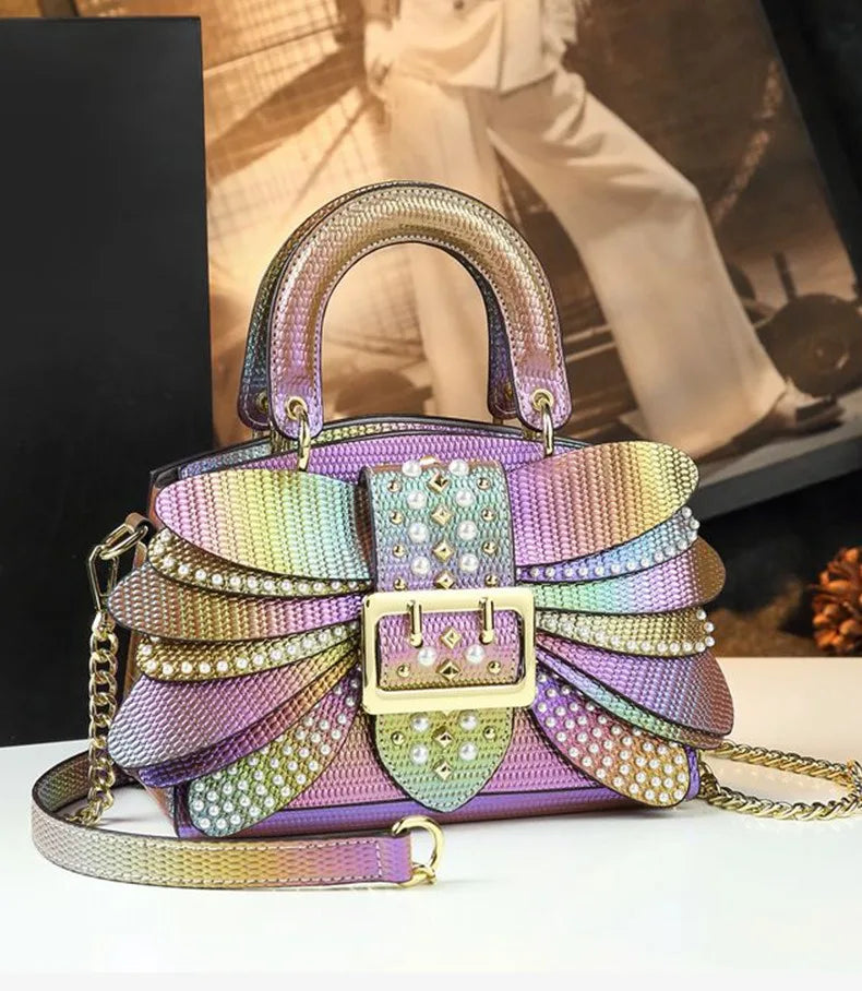 Pearl Rivet Wings Women's Bag Genuine Leather Trendy Bag Temperament Shoulder Bag